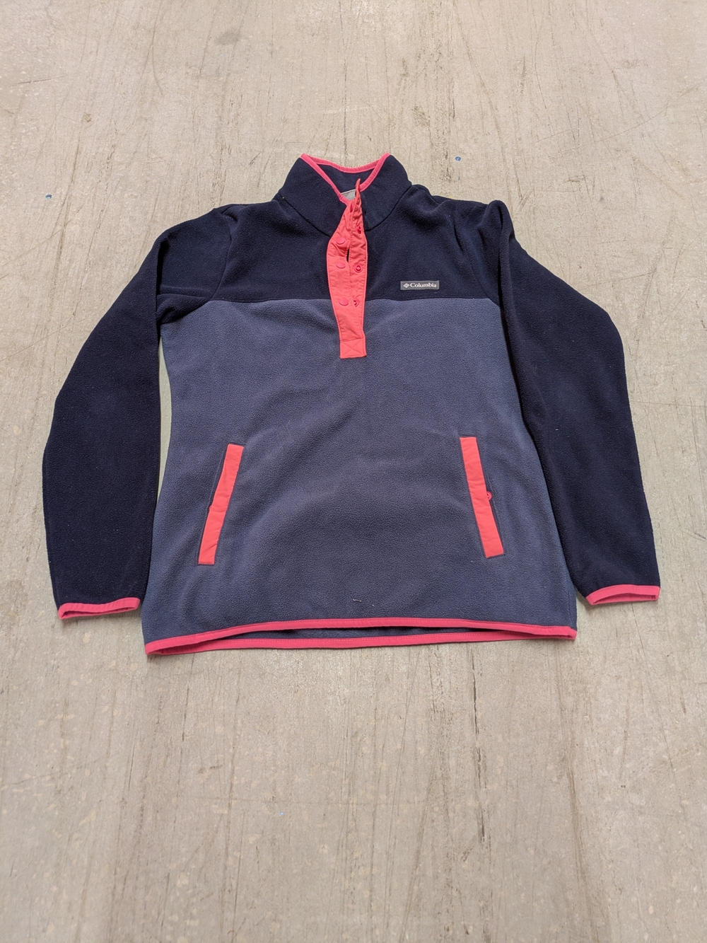 Columbia Men's Two-Tone Navy Fleece Pullover with Pink Trim